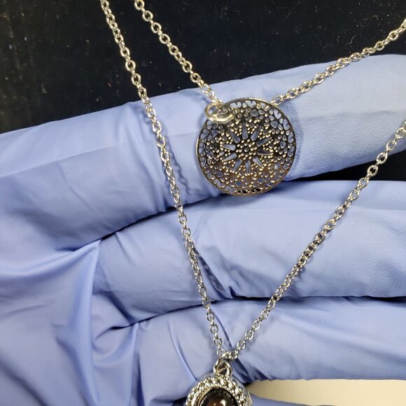 Silver-tone Set of 3 Black Velvet Choker Necklaces w/ Stone & Filigree Pendant - Picture 9 of 12